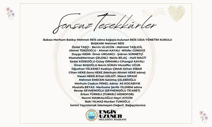 K�ymetli Destek ve Dayan��malar�yla Bereketin Sofralara Ta��nmas�na Vesile Olan T�m Ba�����lar�m�za En ��ten Te�ekk�rlerimi Sunuyorum