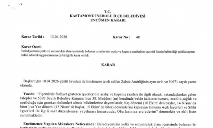 �l�emizde Bulunan ��yerleri �le �lgili Yap�lan Saat D�zenlemesi